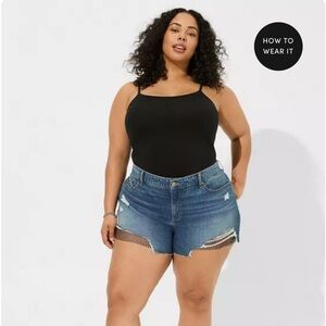 torrid Medium Blue Distressed Denim Shorts with Fishnet